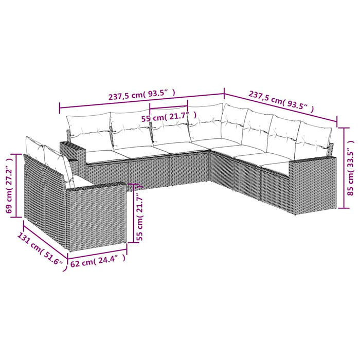 Set mobilier de grădină cu perne, 9 piese, negru, poliratan - WALTI WALTI