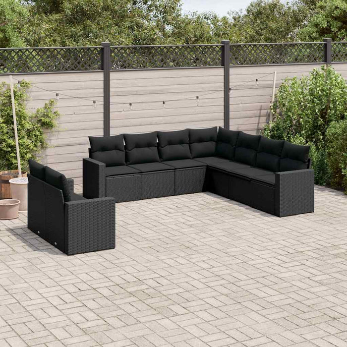 Set mobilier de grădină cu perne, 9 piese, negru, poliratan - WALTI WALTI