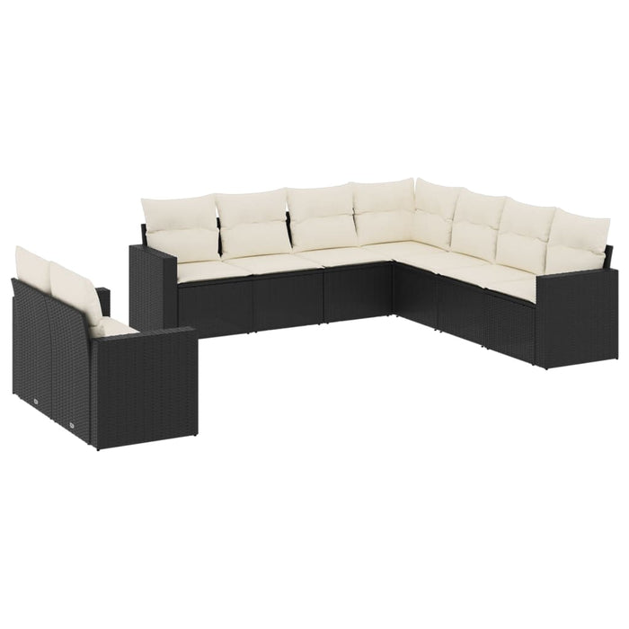 Set mobilier de grădină cu perne, 9 piese, negru, poliratan WALTI