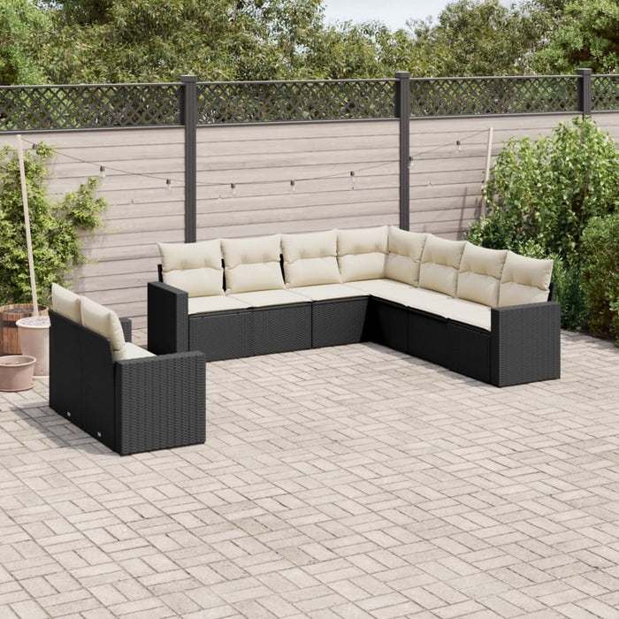 Set mobilier de grădină cu perne, 9 piese, negru, poliratan WALTI