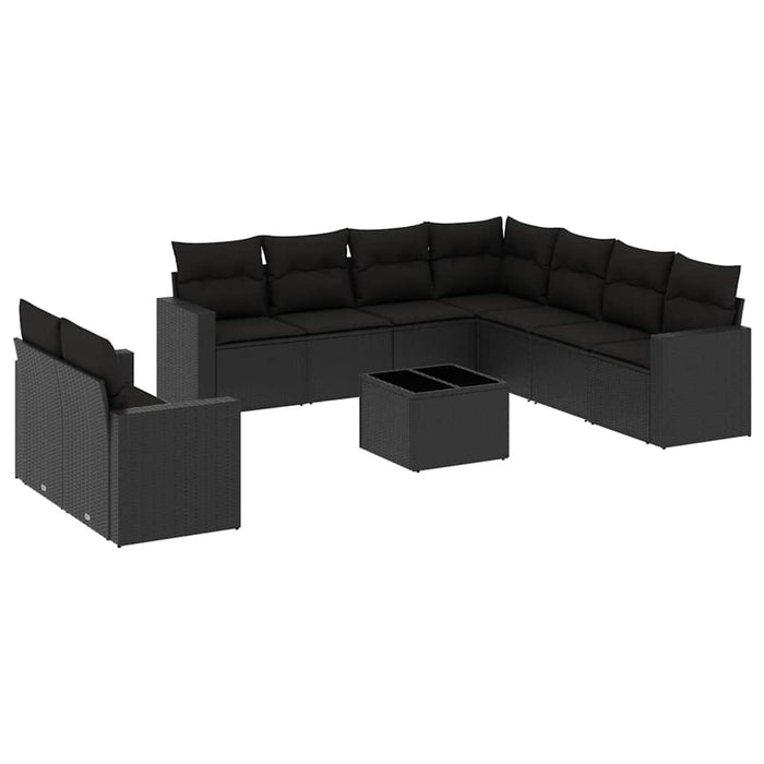 Set canapele de grădină cu perne, 10 piese, negru, poliratan - WALTI WALTI