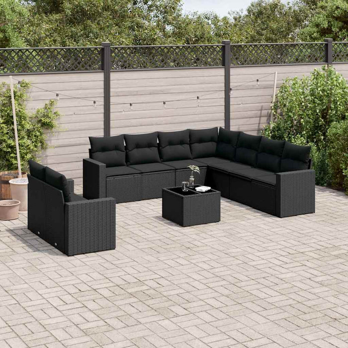 Set canapele de grădină cu perne, 10 piese, negru, poliratan - WALTI WALTI