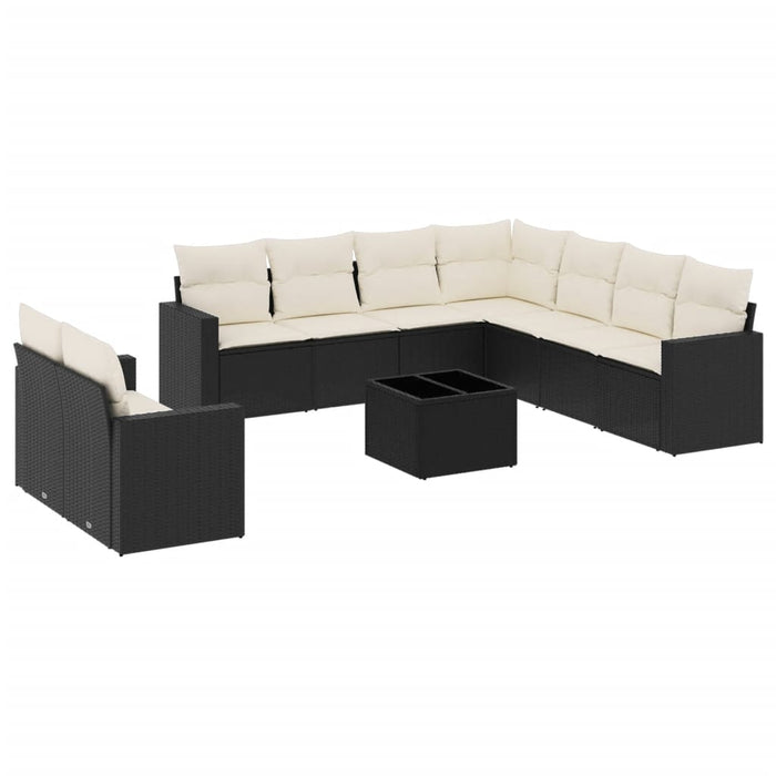 Set canapele de grădină cu perne, 10 piese, negru, poliratan WALTI