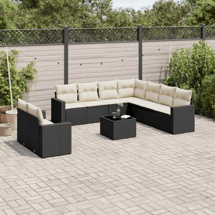 Set canapele de grădină cu perne, 10 piese, negru, poliratan WALTI