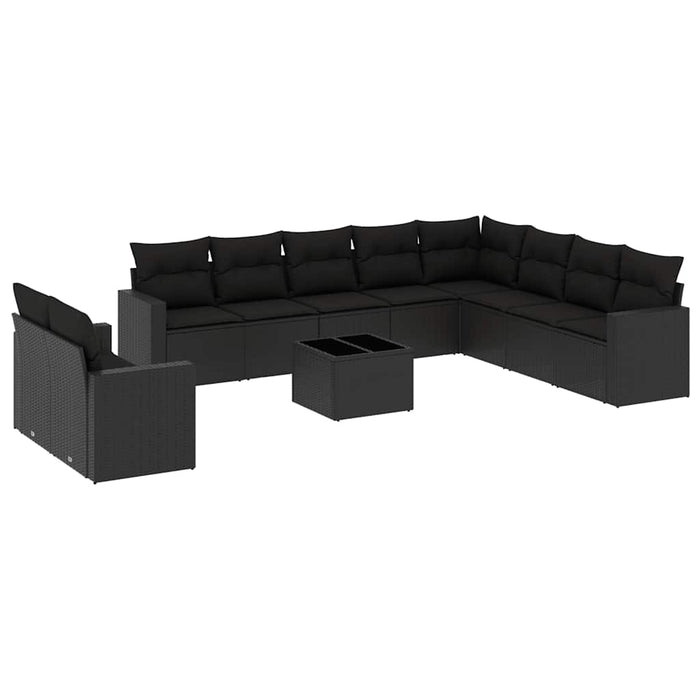 Set canapele de grădină cu perne, 11 piese, negru, poliratan - WALTI WALTI