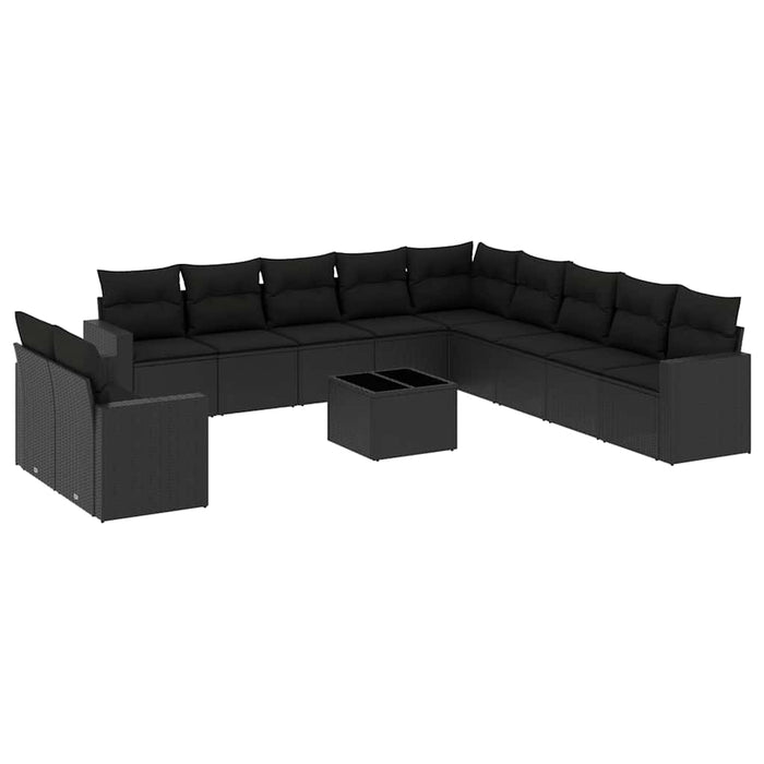 Set canapele de grădină, 12 piese, cu perne, negru, poliratan - WALTI WALTI