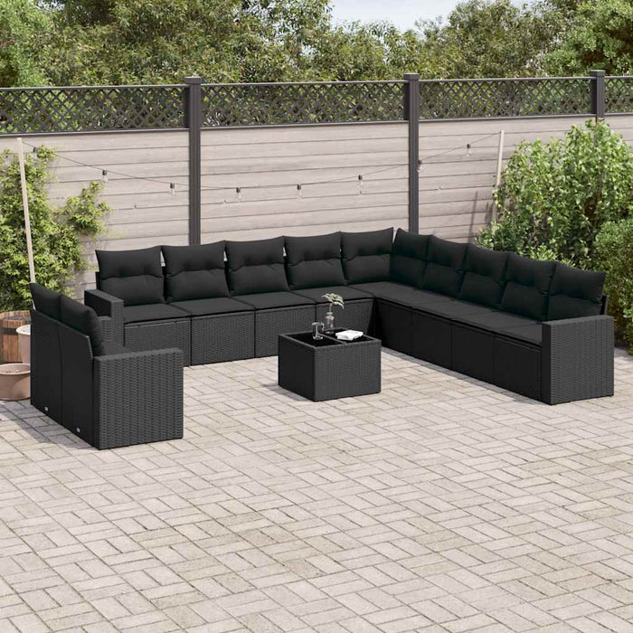 Set canapele de grădină, 12 piese, cu perne, negru, poliratan - WALTI WALTI