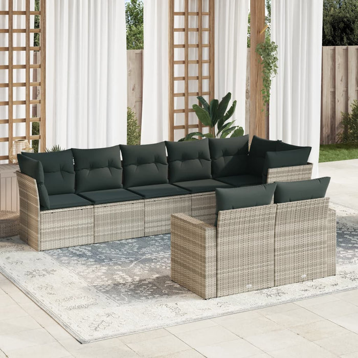 Set mobilier de grădină cu perne, 8 piese gri deschis poliratan - WALTI WALTI