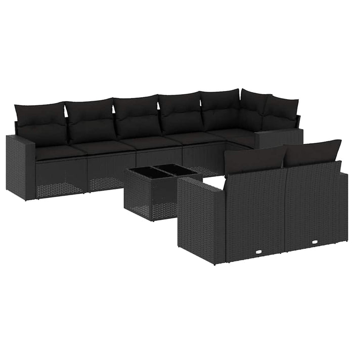 Set mobilier de grădină cu perne, 9 piese, negru, poliratan - WALTI WALTI