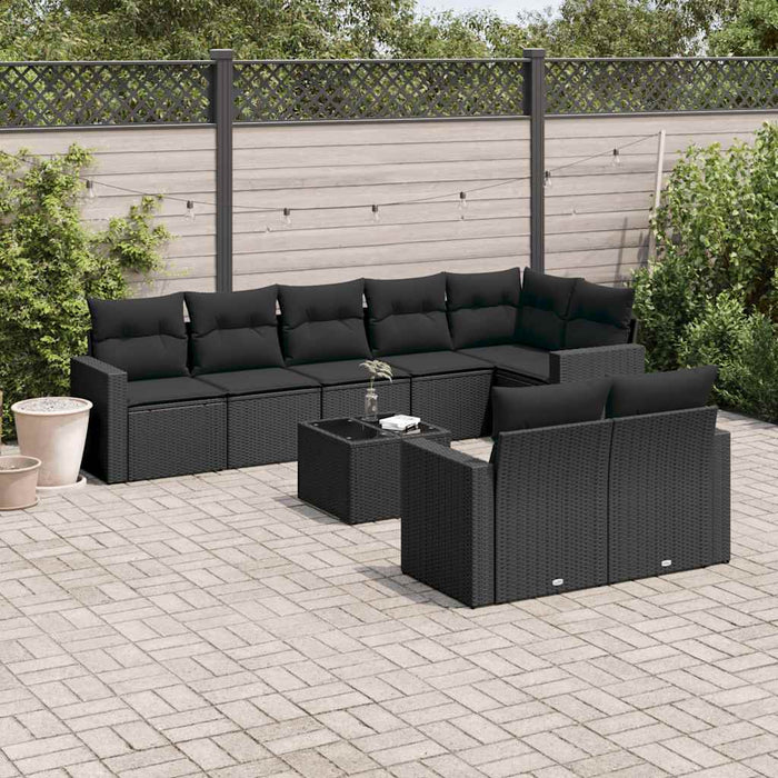 Set mobilier de grădină cu perne, 9 piese, negru, poliratan - WALTI WALTI