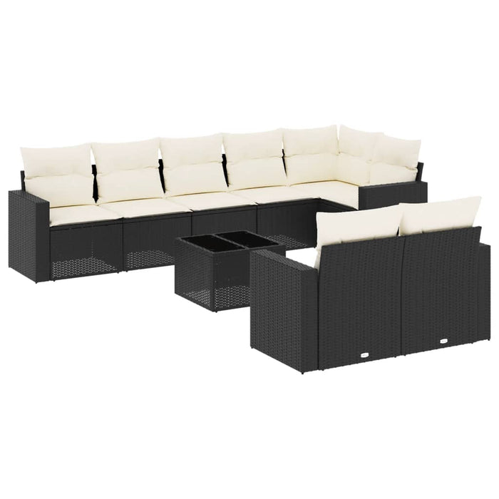 Set mobilier de grădină cu perne, 9 piese, negru, poliratan - WALTI WALTI