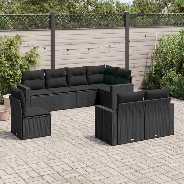 Set mobilier de grădină cu perne, 8 piese, negru, poliratan - WALTI WALTI
