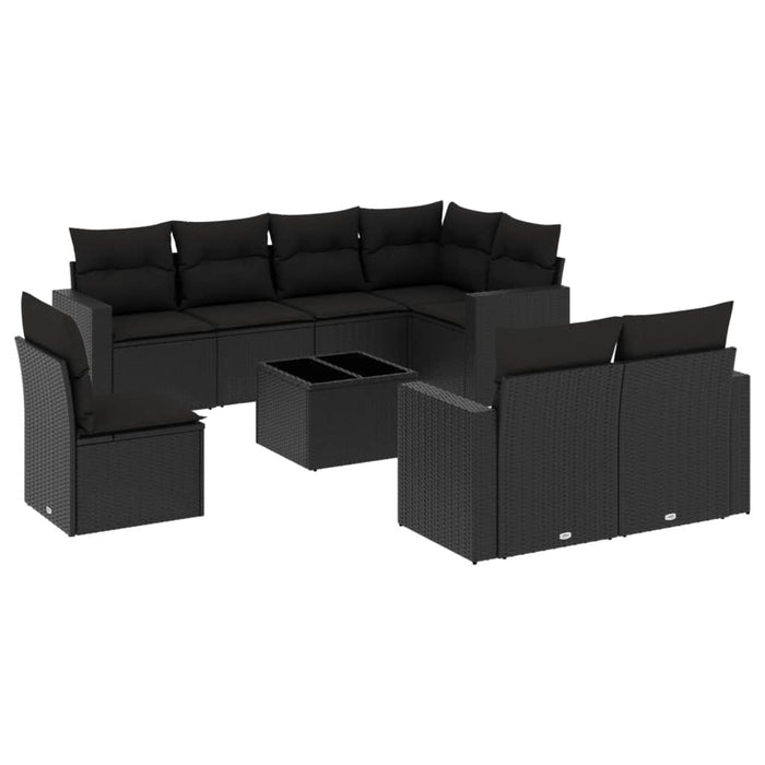 Set mobilier de grădină cu perne, 9 piese, negru, poliratan - WALTI WALTI