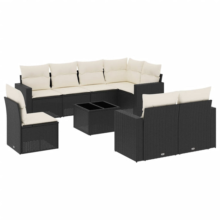 Set mobilier de grădină cu perne, 9 piese, negru, poliratan - WALTI WALTI