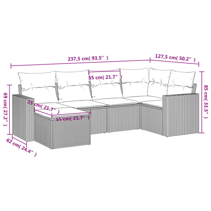Set mobilier de grădină cu perne, 6 piese, negru, poliratan WALTI