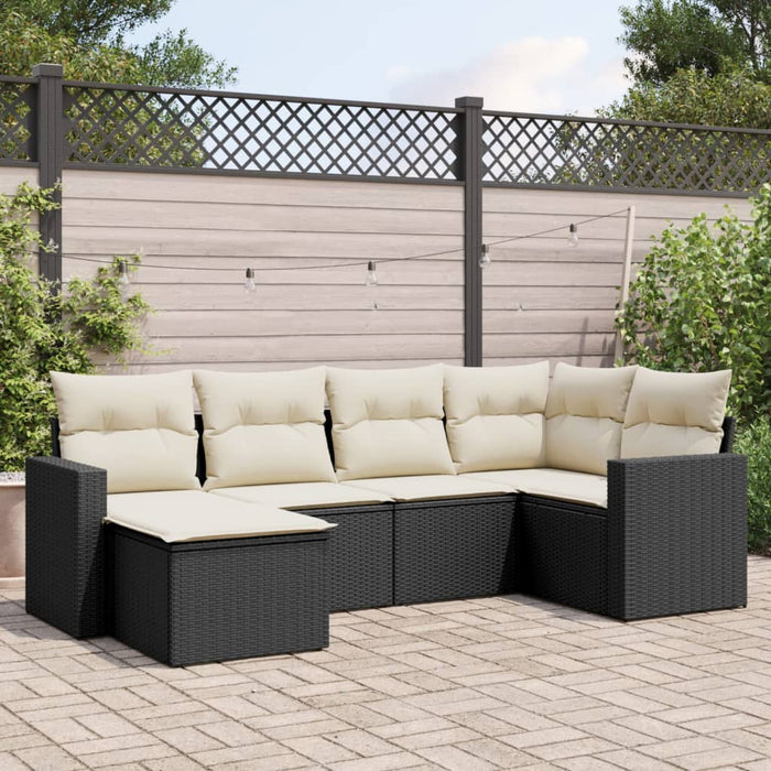 Set mobilier de grădină cu perne, 6 piese, negru, poliratan WALTI