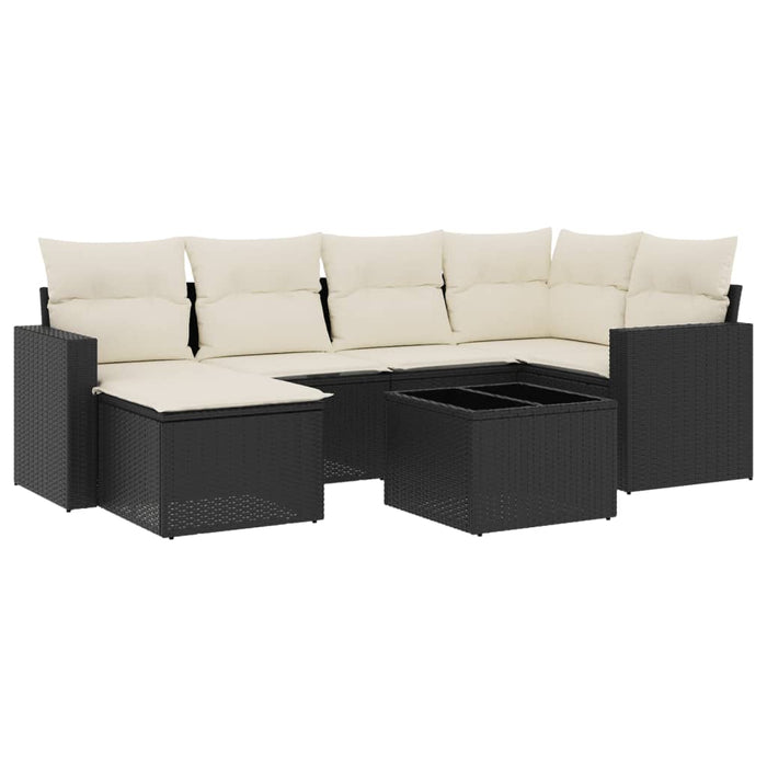Set canapele de grădină cu perne, 7 piese, negru, poliratan WALTI