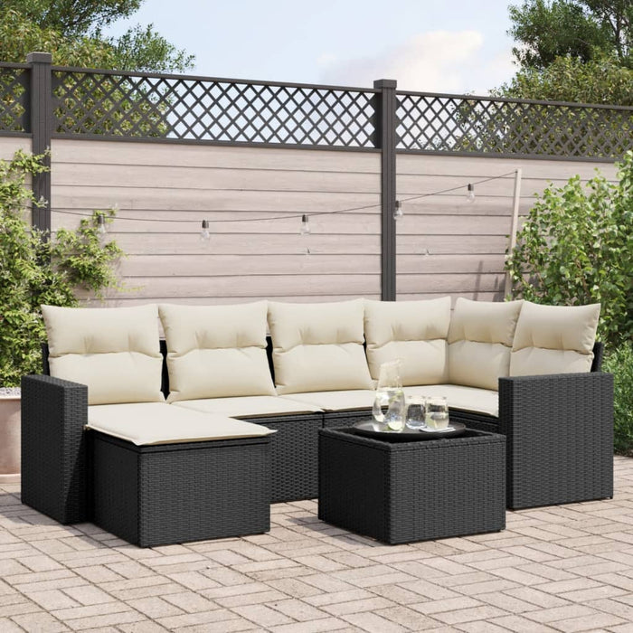 Set canapele de grădină cu perne, 7 piese, negru, poliratan WALTI