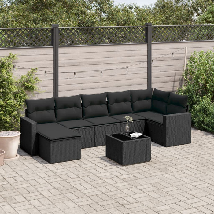 Set mobilier de grădină cu perne, 8 piese, negru, poliratan - WALTI WALTI