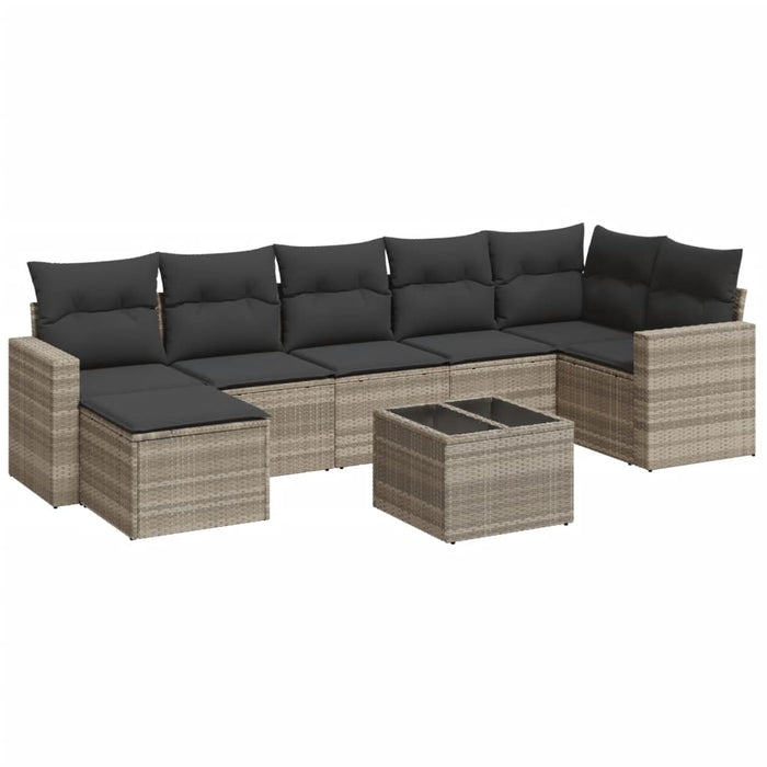 Set mobilier de grădină cu perne, 8 piese gri deschis poliratan - WALTI WALTI