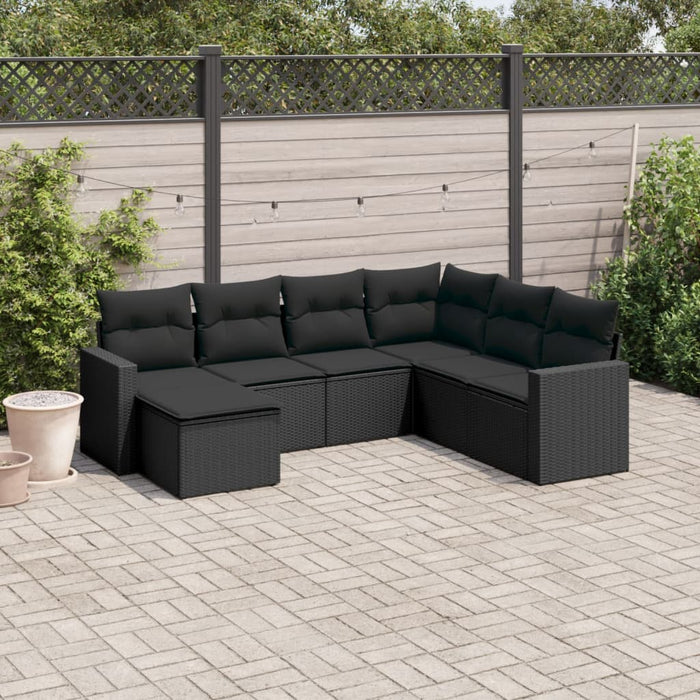 Set canapele de grădină cu perne, 7 piese, negru, poliratan - WALTI WALTI