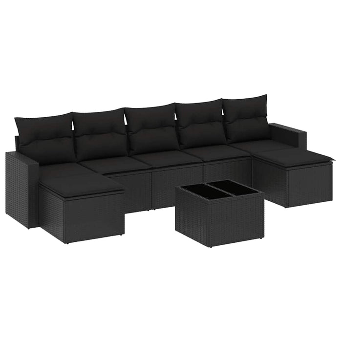 Set mobilier de grădină cu perne, 8 piese, negru, poliratan WALTI