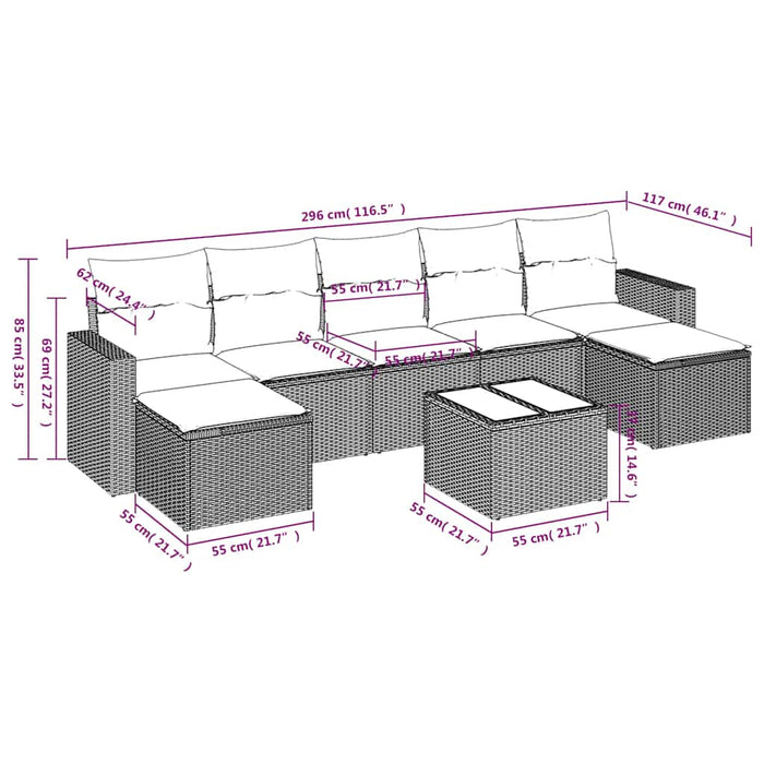 Set mobilier de grădină cu perne, 8 piese, negru, poliratan WALTI