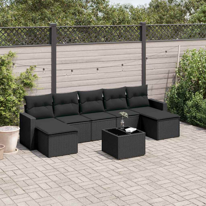 Set mobilier de grădină cu perne, 8 piese, negru, poliratan WALTI