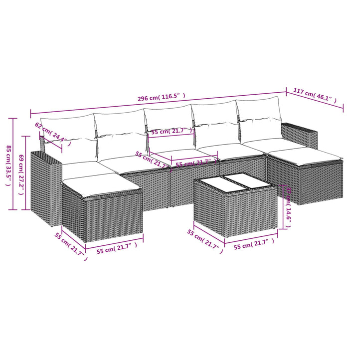 Set mobilier de grădină cu perne, 8 piese, negru, poliratan - WALTI WALTI