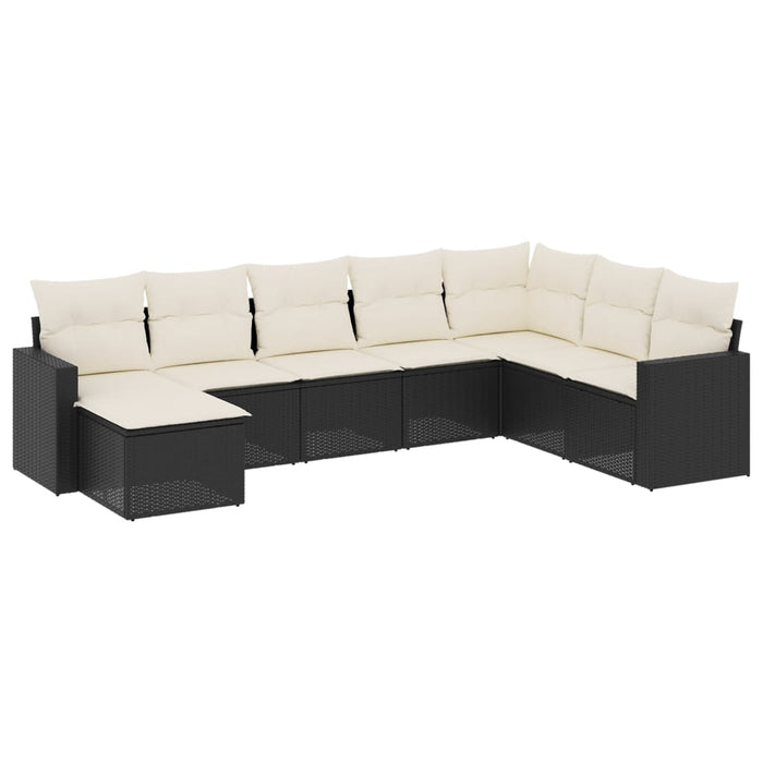 Set mobilier de grădină cu perne, 8 piese, negru, poliratan WALTI