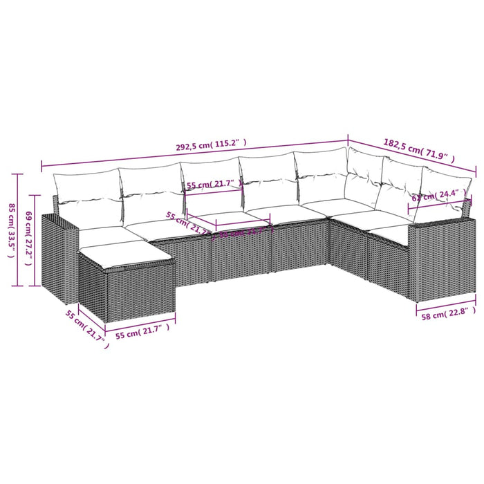 Set mobilier de grădină cu perne, 8 piese, negru, poliratan WALTI