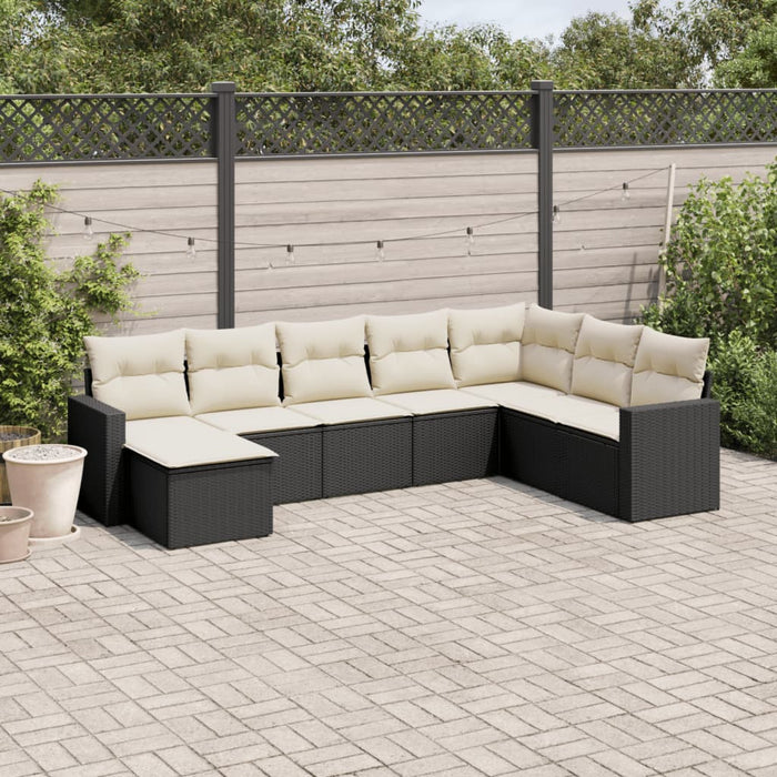 Set mobilier de grădină cu perne, 8 piese, negru, poliratan WALTI