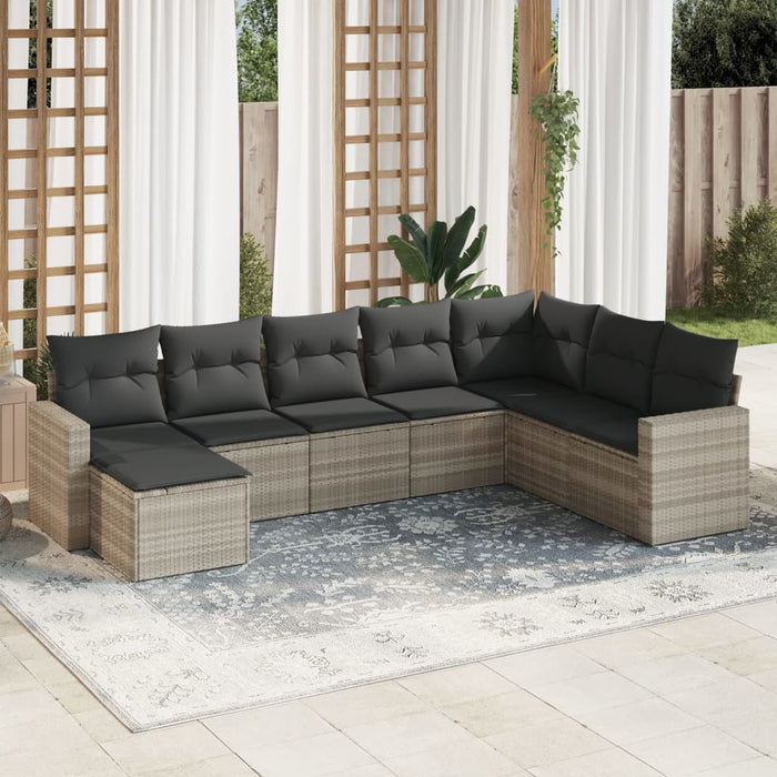 Set mobilier de grădină cu perne, 8 piese gri deschis poliratan - WALTI WALTI