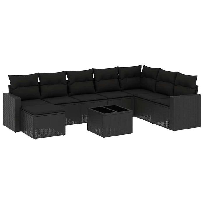Set mobilier de grădină cu perne, 9 piese, negru, poliratan - WALTI WALTI