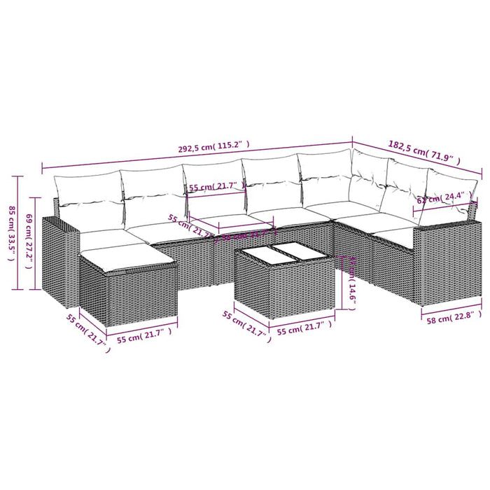 Set mobilier de grădină cu perne, 9 piese, negru, poliratan - WALTI WALTI