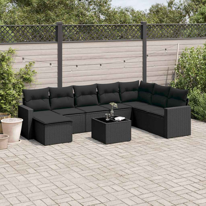 Set mobilier de grădină cu perne, 9 piese, negru, poliratan - WALTI WALTI