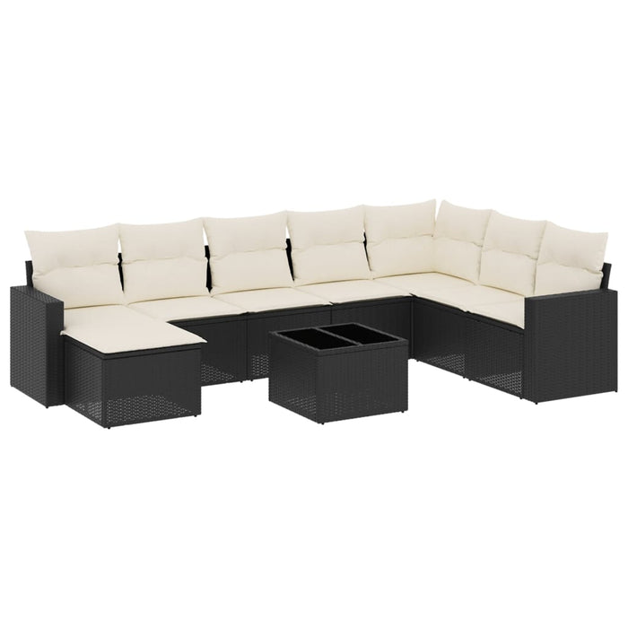 Set mobilier de grădină cu perne, 9 piese, negru, poliratan WALTI