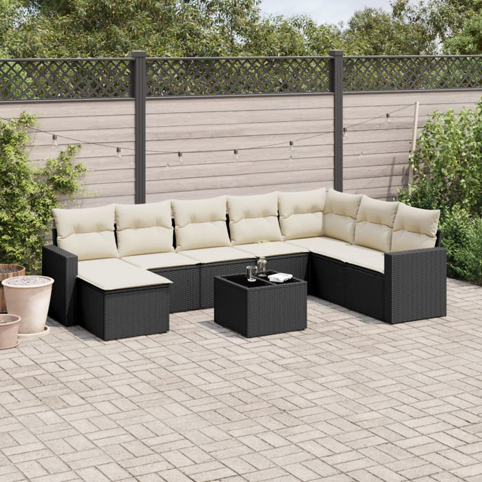 Set mobilier de grădină cu perne, 9 piese, negru, poliratan WALTI