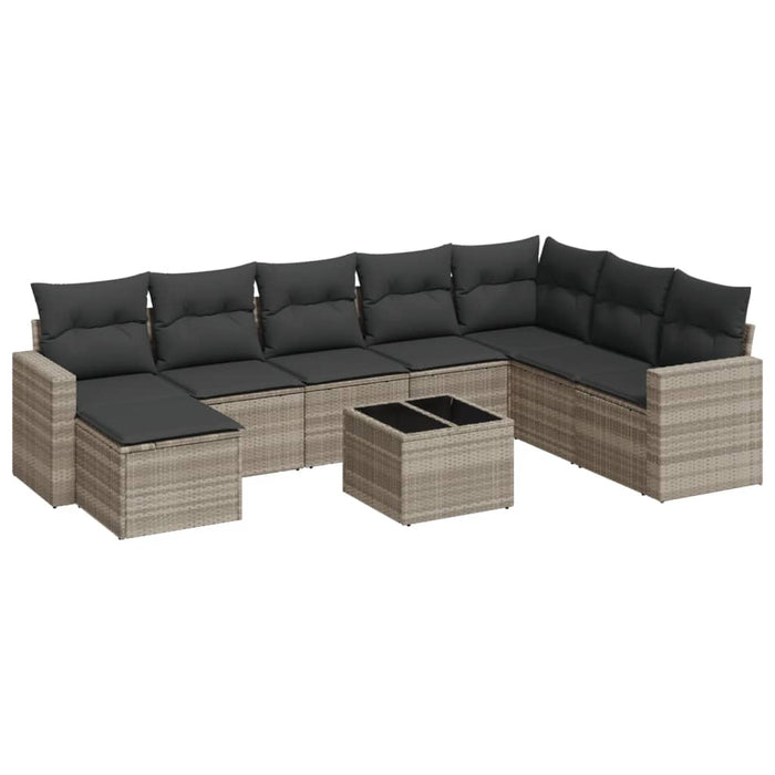 Set canapele de grădină cu perne, 9 piese gri deschis poliratan - WALTI WALTI