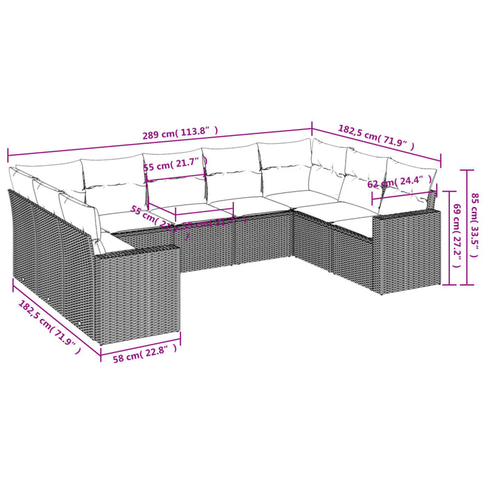 Set mobilier de grădină cu perne, 9 piese, negru, poliratan - WALTI WALTI