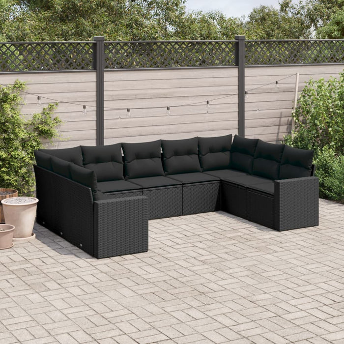 Set mobilier de grădină cu perne, 9 piese, negru, poliratan - WALTI WALTI