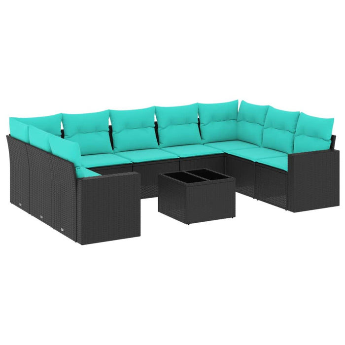 Set canapele de grădină cu perne, 10 piese, negru, poliratan - WALTI WALTI