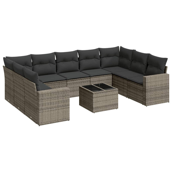 Set mobilier de grădină cu perne, 10 piese, gri, poliratan - WALTI WALTI