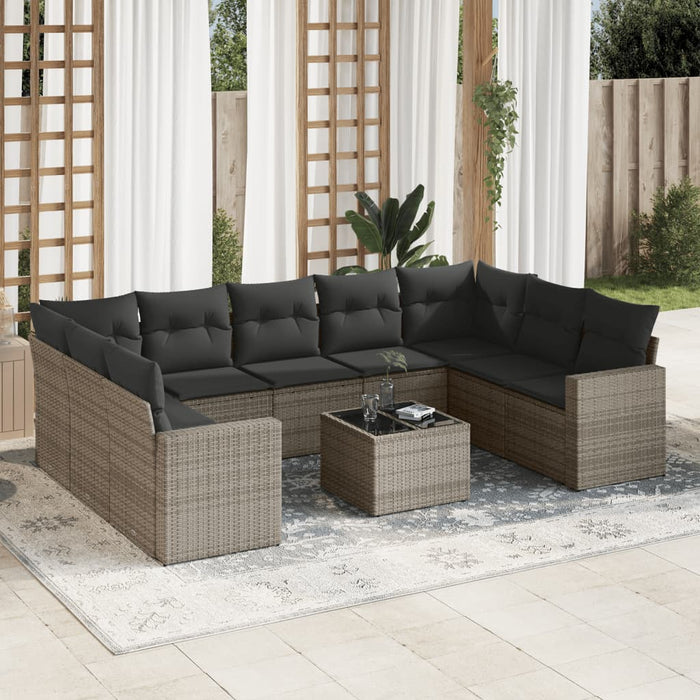 Set mobilier de grădină cu perne, 10 piese, gri, poliratan - WALTI WALTI