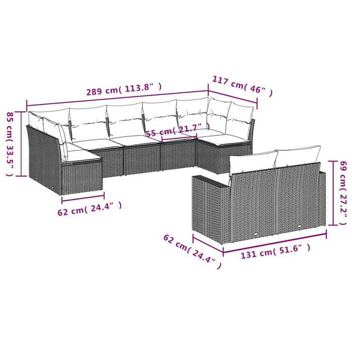 Set mobilier de grădină cu perne, 9 piese, negru, poliratan WALTI