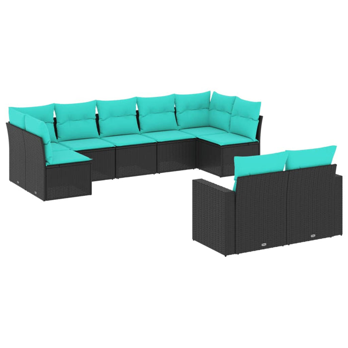 Set mobilier de grădină cu perne, 9 piese, negru, poliratan - WALTI WALTI