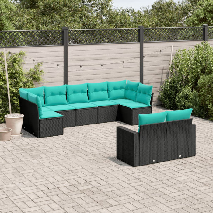 Set mobilier de grădină cu perne, 9 piese, negru, poliratan - WALTI WALTI