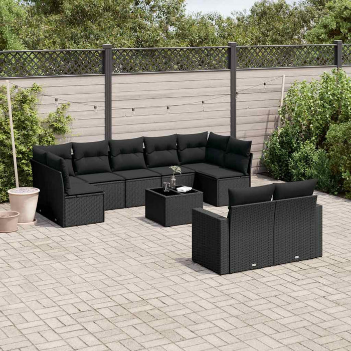 Set canapele de grădină cu perne, 10 piese, negru, poliratan - WALTI WALTI