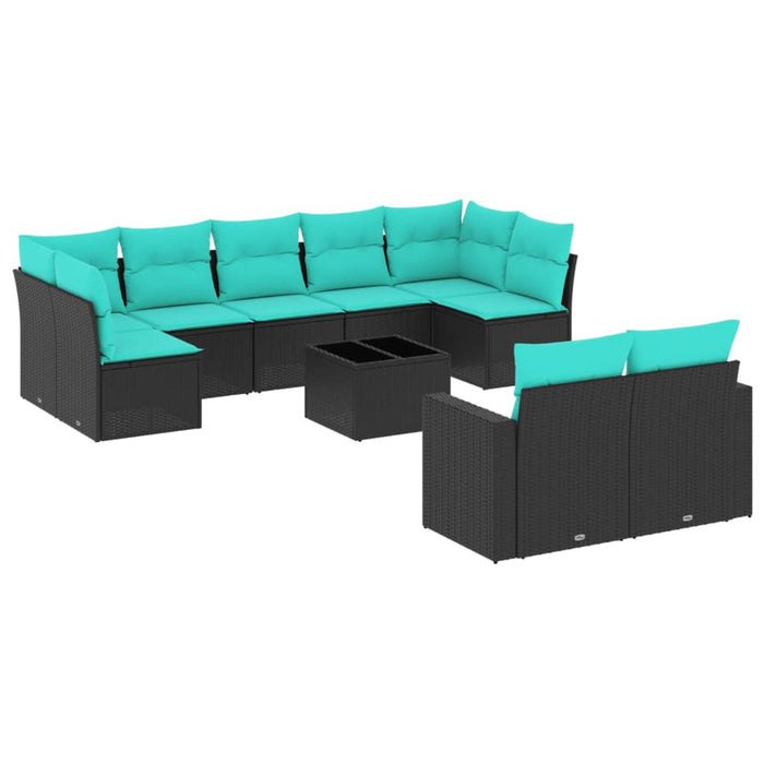 Set canapele de grădină cu perne, 10 piese, negru, poliratan - WALTI WALTI