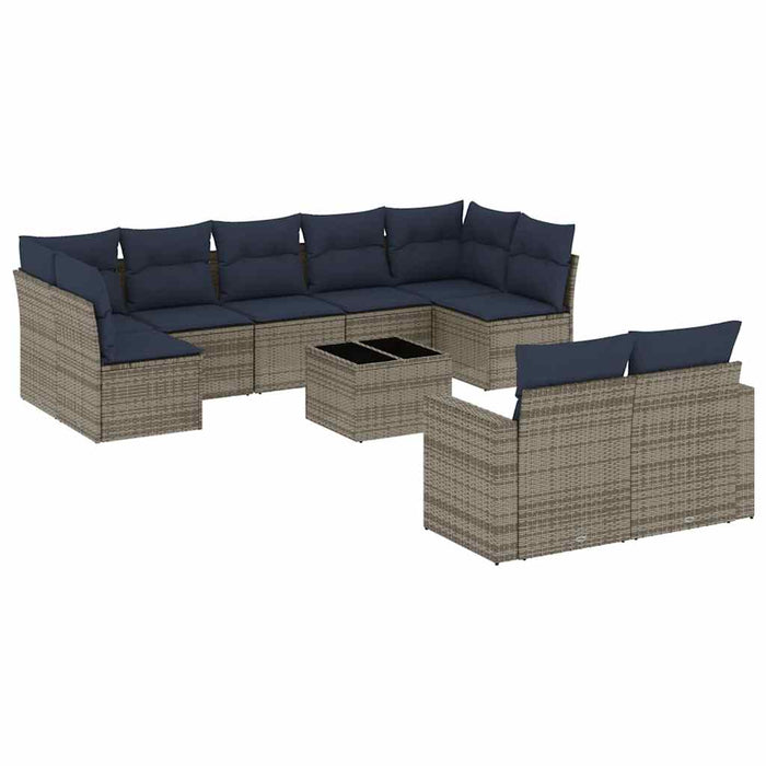 Set canapele de grădină cu perne, 10 piese, gri, poliratan WALTI